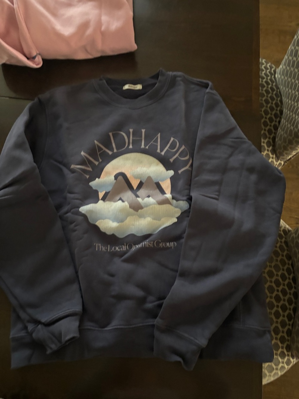 Madhappy Navy Crewneck with Pastel Mountain Graphic